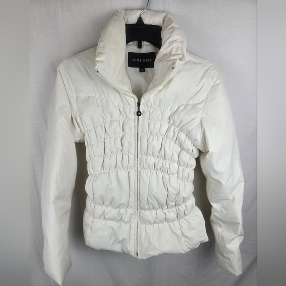 Nine West Women's Long Sleeve Ivory Puffer Coat Sz M - Picture 2 of 9